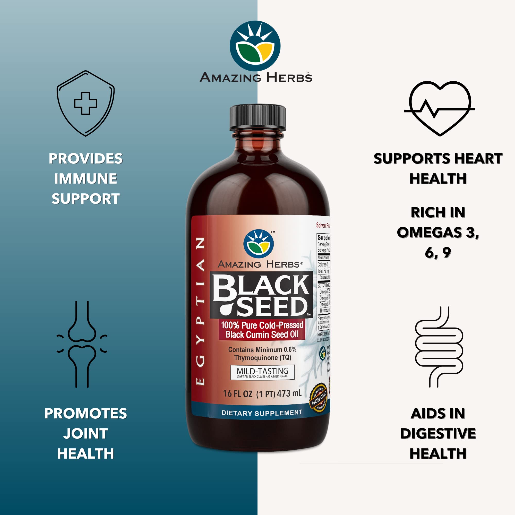 Amazing Herbs Black Seed Oil pour shows smooth texture for dosing.