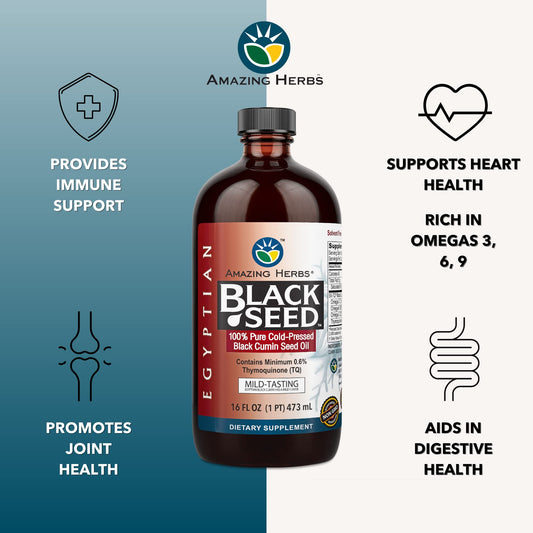 Amazing Herbs Black Seed Oil pour shows smooth texture for dosing.
