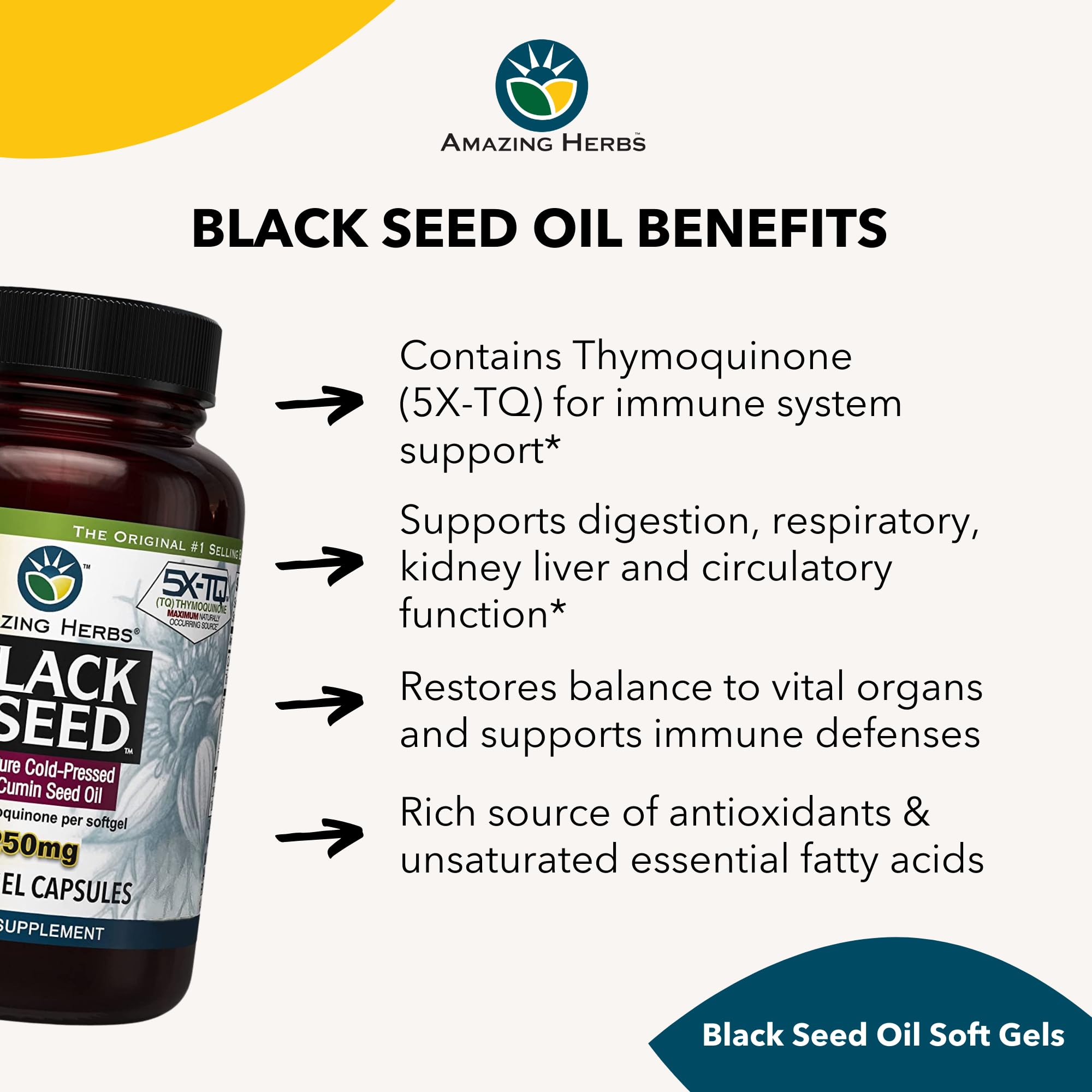 Amazing Herbs Black Seed Oil Capsules immune-support concept visual.