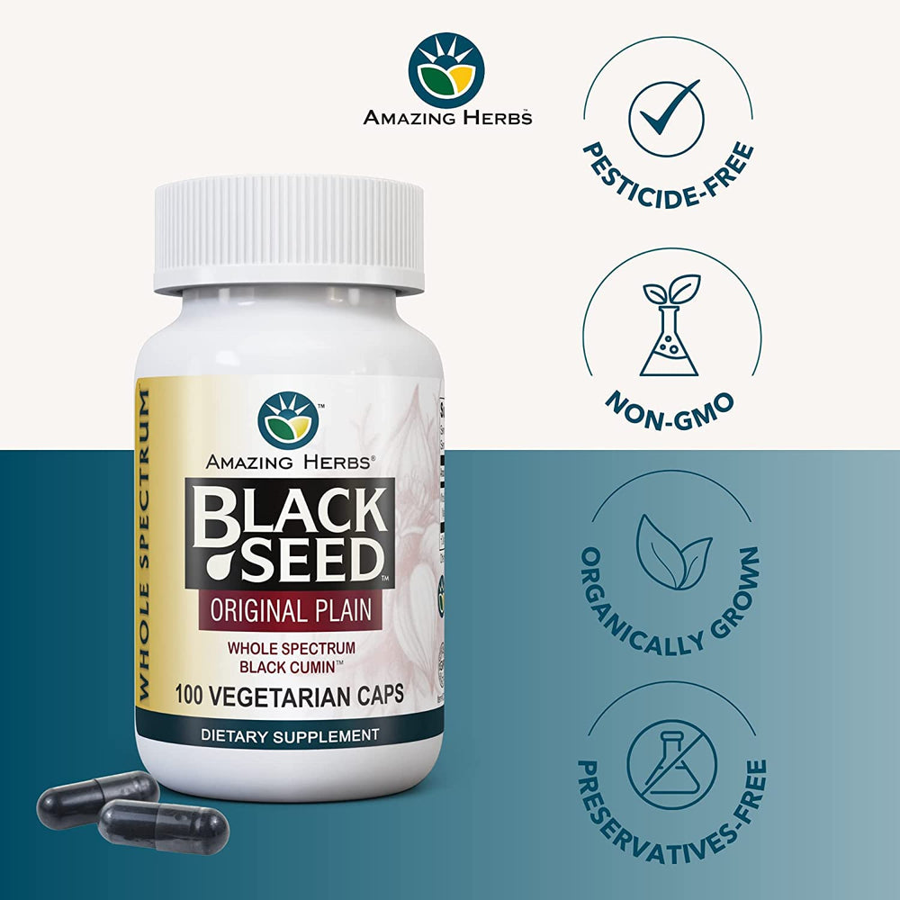 Amazing Herbs Nigella Sativa capsules with vegetarian shell for gluten free routines