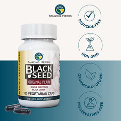 Amazing Herbs Nigella Sativa capsules with vegetarian shell for gluten free routines