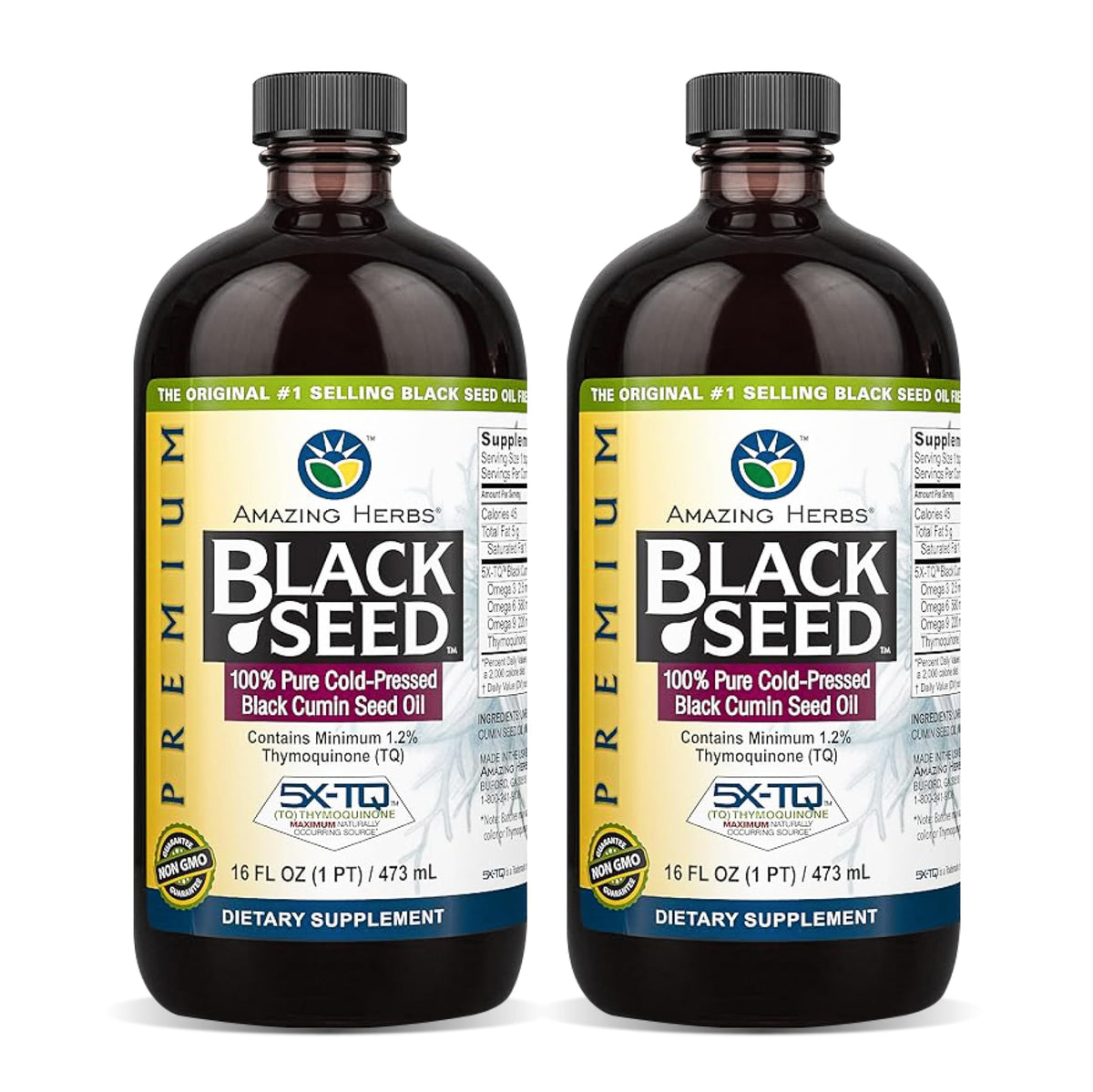 Amazing Herbs Premium Black Seed Oil bottle on wood for daily vitality