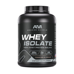 Amazing Muscle Whey Protein Isolate 5lb jar highlights purity and potency for athletes.