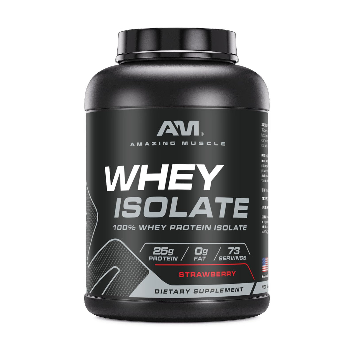 Amazing Muscle Whey Isolate powder in a jar for fast protein delivery.