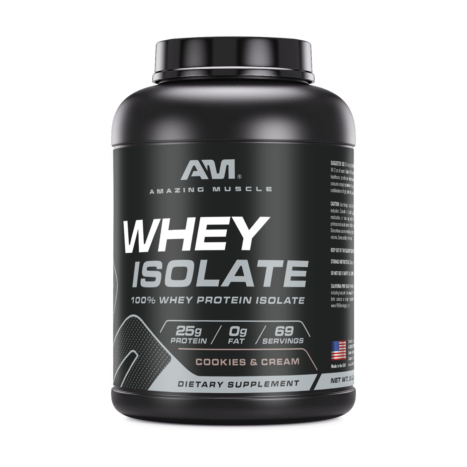 Amazing Muscle Whey Protein Isolate scoop demonstrates convenient one-scoop servings.