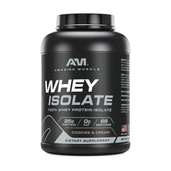 Amazing Muscle Whey Protein Isolate scoop demonstrates convenient one-scoop servings.