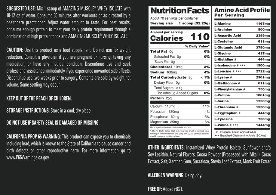 Amazing Muscle Whey Protein Isolate shake-glass illustrates easy mixing and smooth texture.