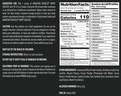 Amazing Muscle USA-made seal on the protein tub emphasizing purity and potency