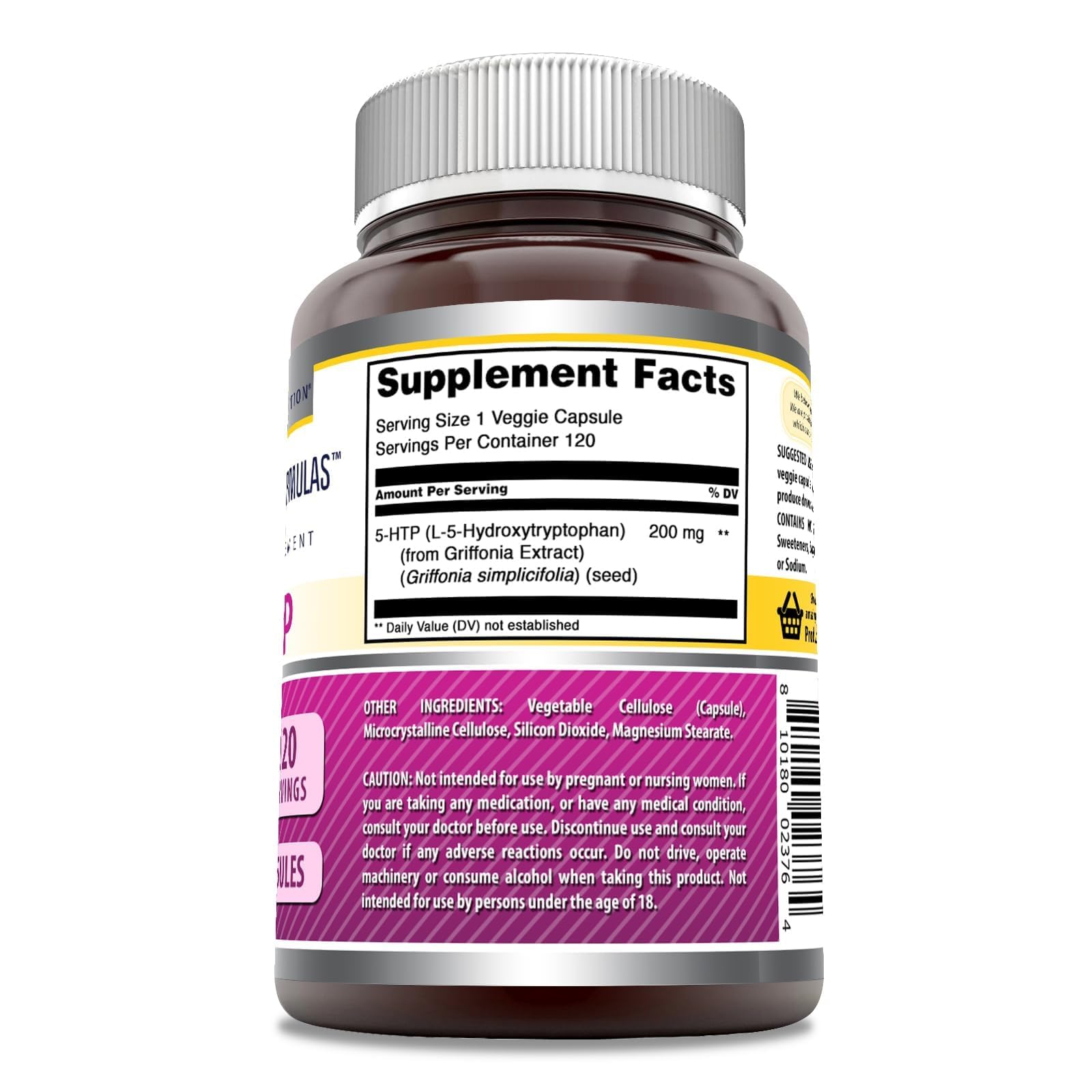 Veggie capsules of Amazing Formulas 5-HTP for easy swallowing.