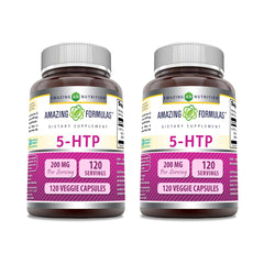 Amazing Nutrition Amazing Formulas 5-HTP bottle shows 200 mg per serving for daily wellness