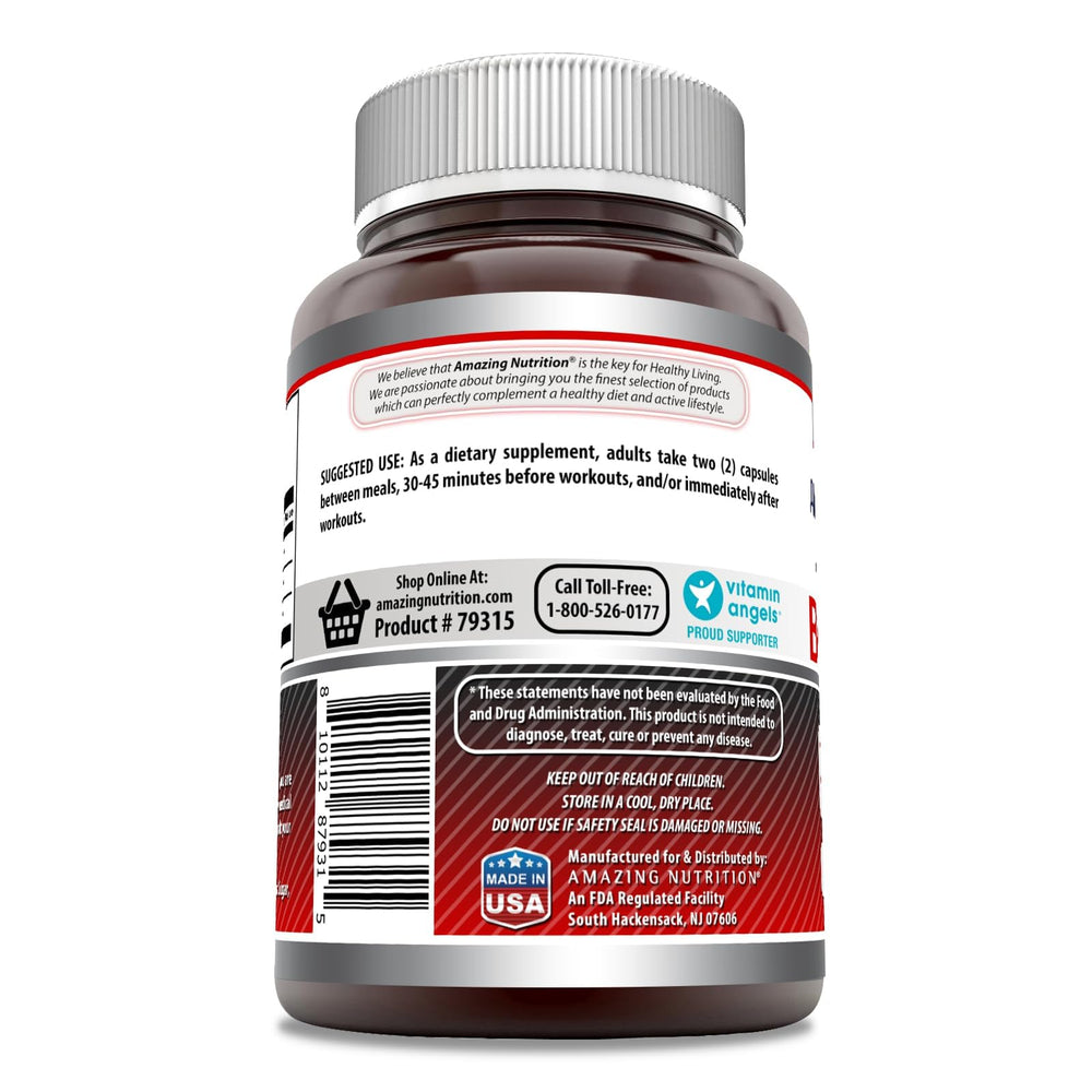 Label detail shows BCAA 2:1:1 ratio and non-GMO claim