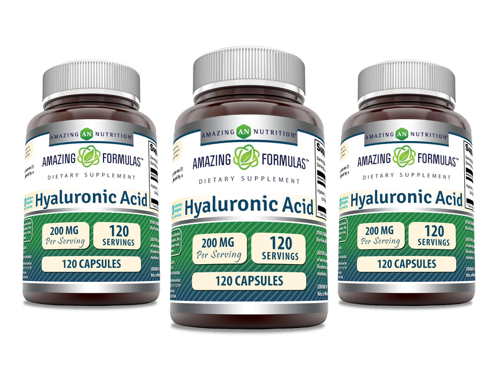 Amazing Nutrition's Amazing Formulas hyaluronic acid capsules bottle for daily joint comfort support.