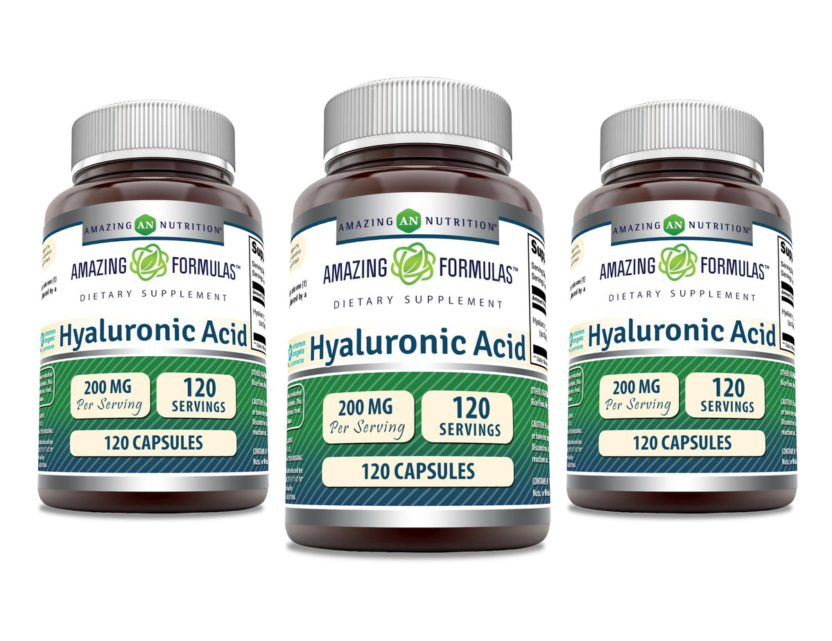 Amazing Nutrition's Amazing Formulas hyaluronic acid capsules bottle for daily joint comfort support.