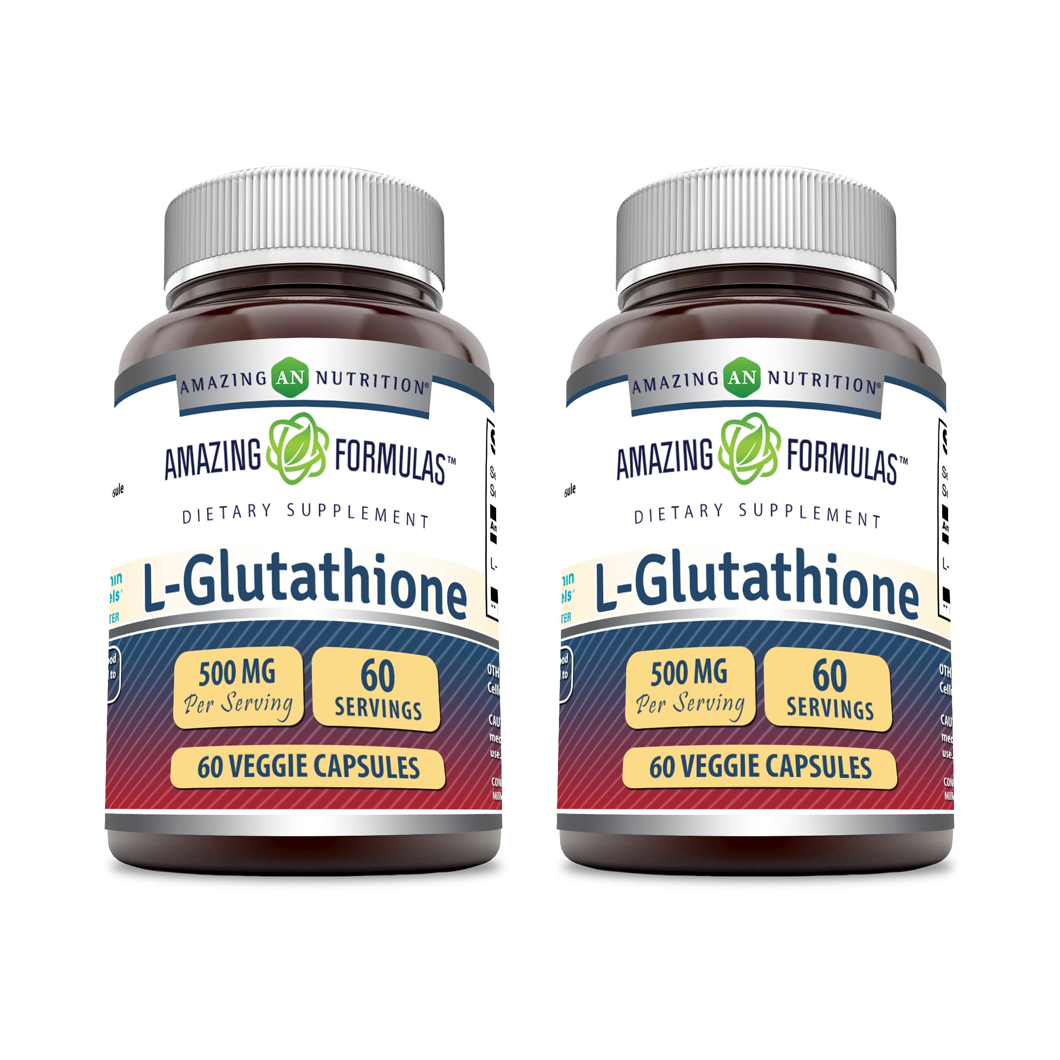 Amazing Formulas reduced L-glutathione bottle front highlighting 500 mg per serving