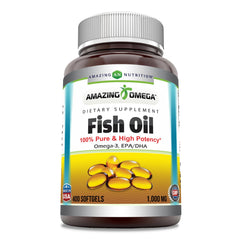Amazing Nutrition Amazing Omega bottle label highlights USA-made purity and potency