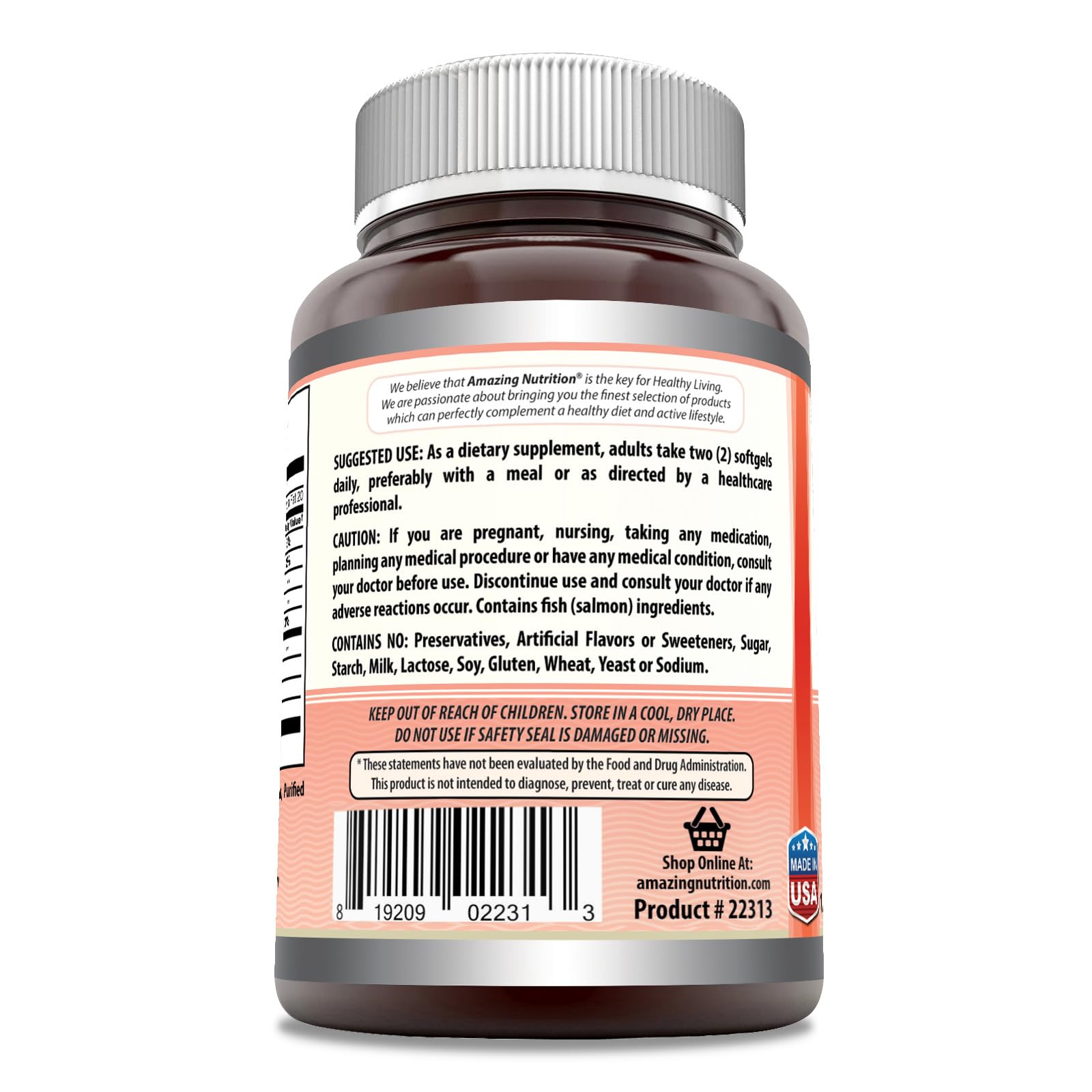Amazing Nutrition label on the bottle highlighting purity and testing