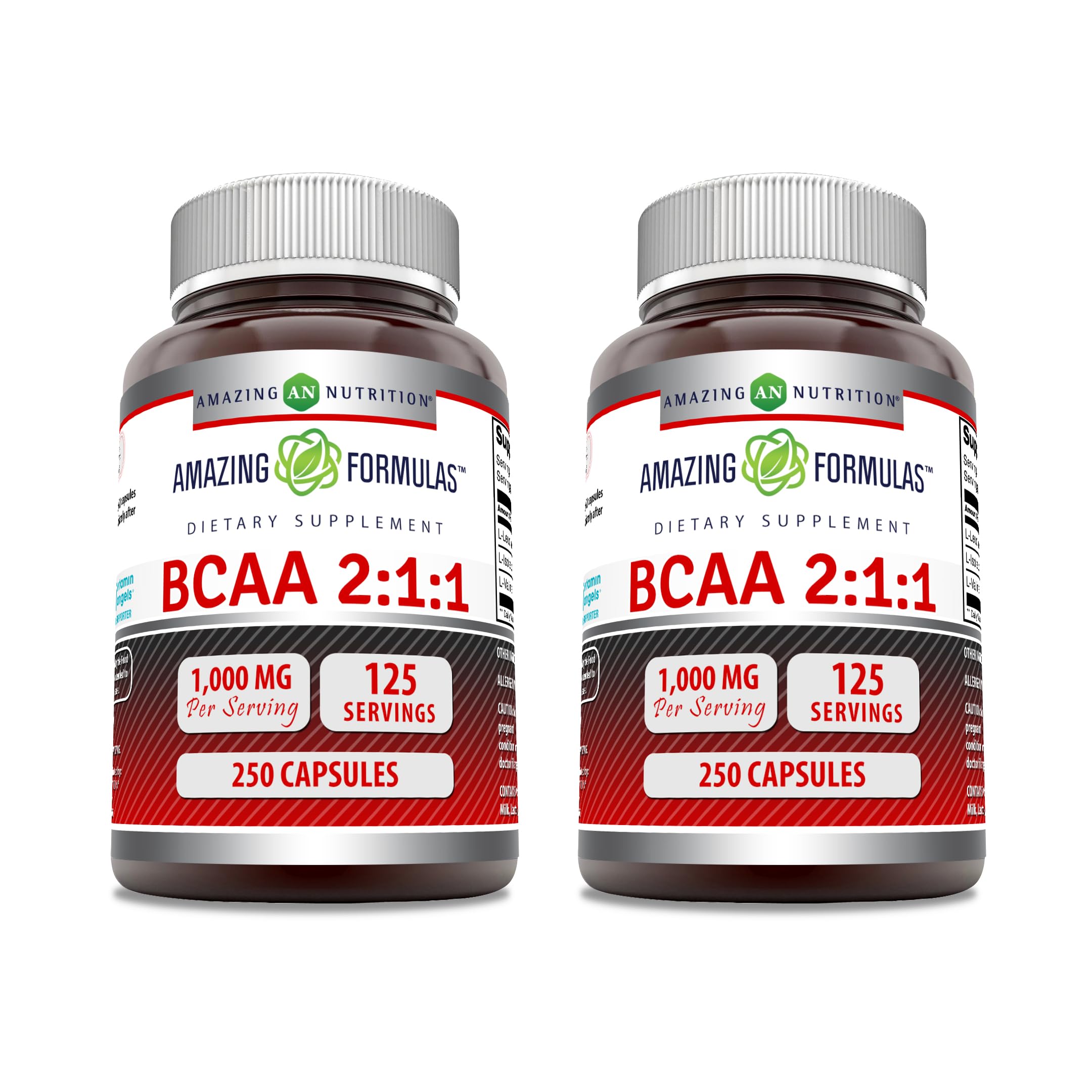 Amazing Nutrition BCAA 2:1:1 capsules front view for workout routine support