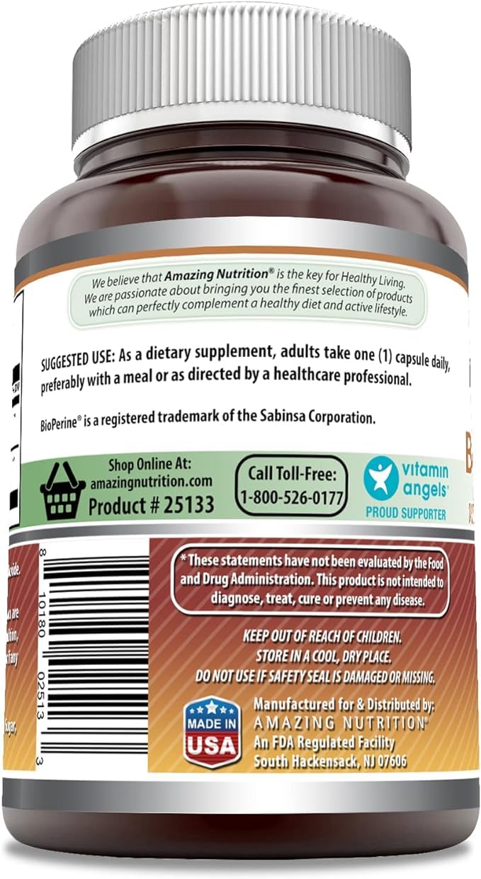 Amazing Nutrition Boswellia Bioperine label close-up emphasizes potency and absorption support.