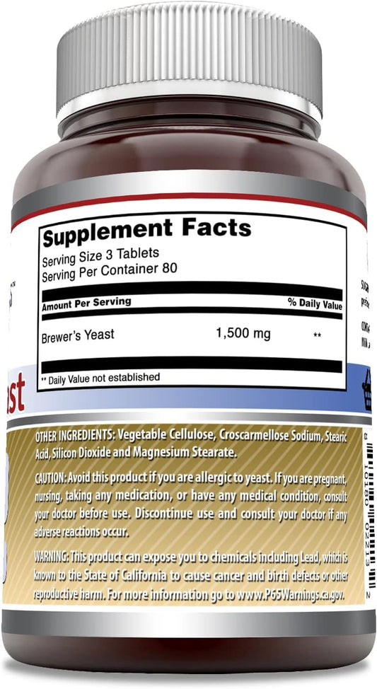 Amazing Nutrition Brewers Yeast 1500mg tablets close-up showing compact, easy to swallow form.