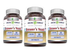 Amazing Nutrition Brewers Yeast 1500mg tablets front view highlights per serving potency for daily use.