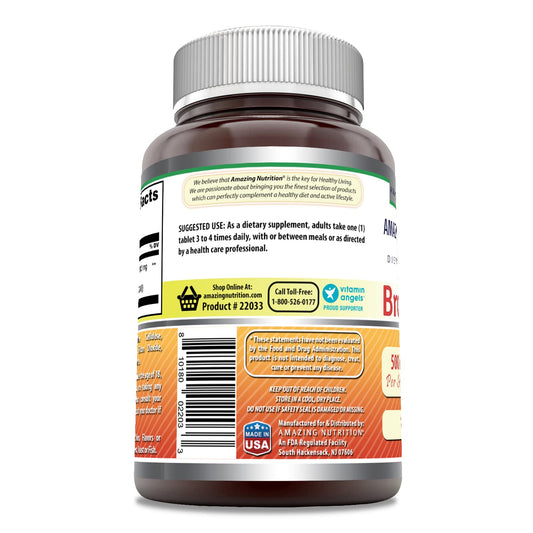 Amazing Nutrition Bromelain 500mg tablets bottle label showing guaranteed purity.