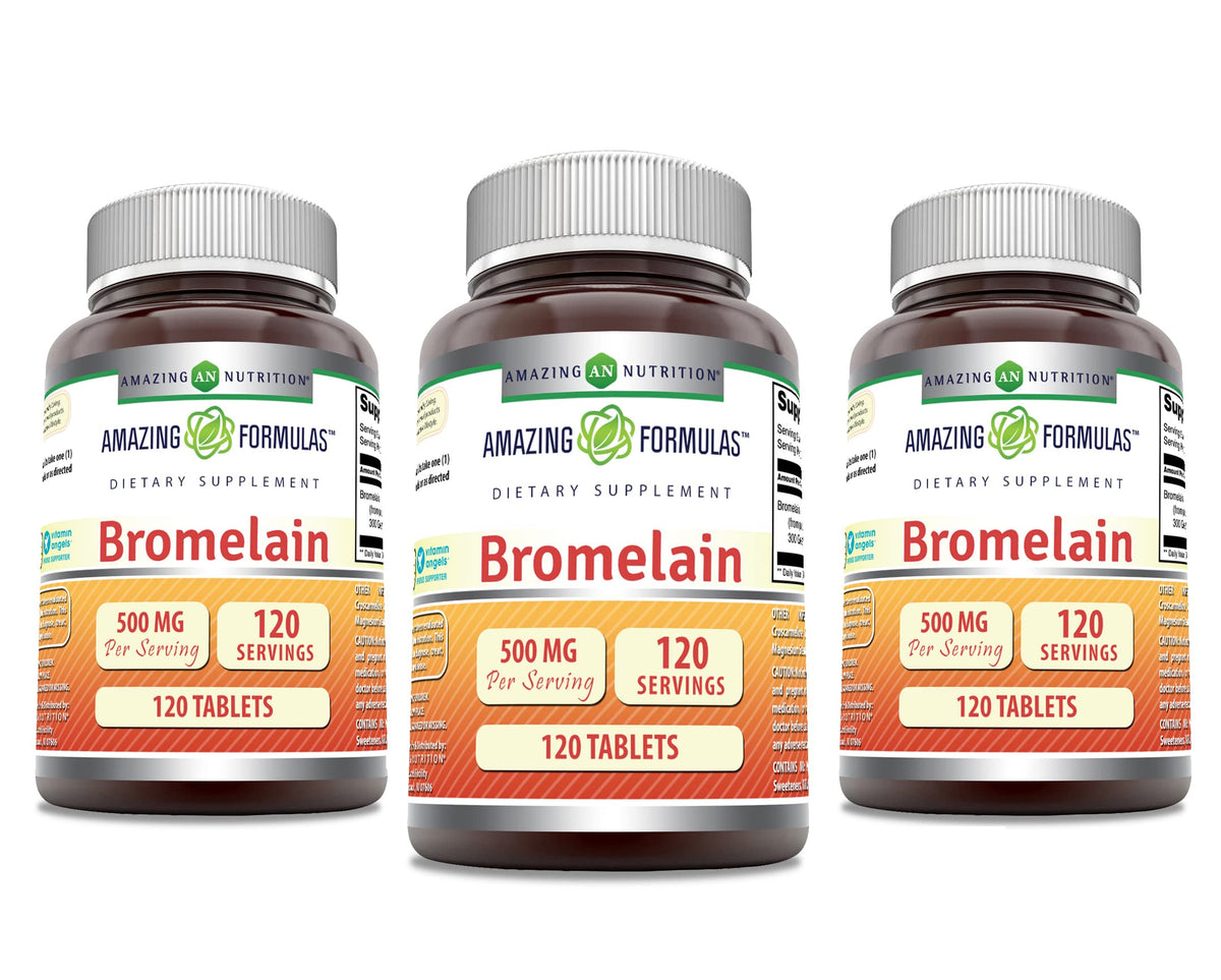 Amazing Nutrition Bromelain 500mg tablets front view easy-to-swallow daily supplement.