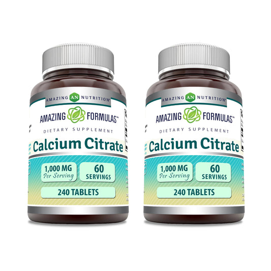 Amazing Nutrition calcium citrate 1000 mg bottle with clear label supports daily bone wellness