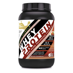 Amazing Nutrition hazelnut whey protein front view, highlighting protein per serving.