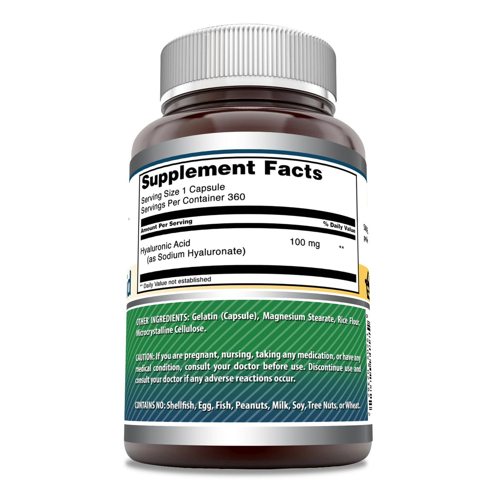 Amazing Nutrition hyaluronic acid capsules close-up, easy-to-swallow one-capsule serving.