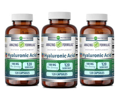 Amazing Nutrition Hyaluronic Acid 100 mg capsules for daily hydration support.