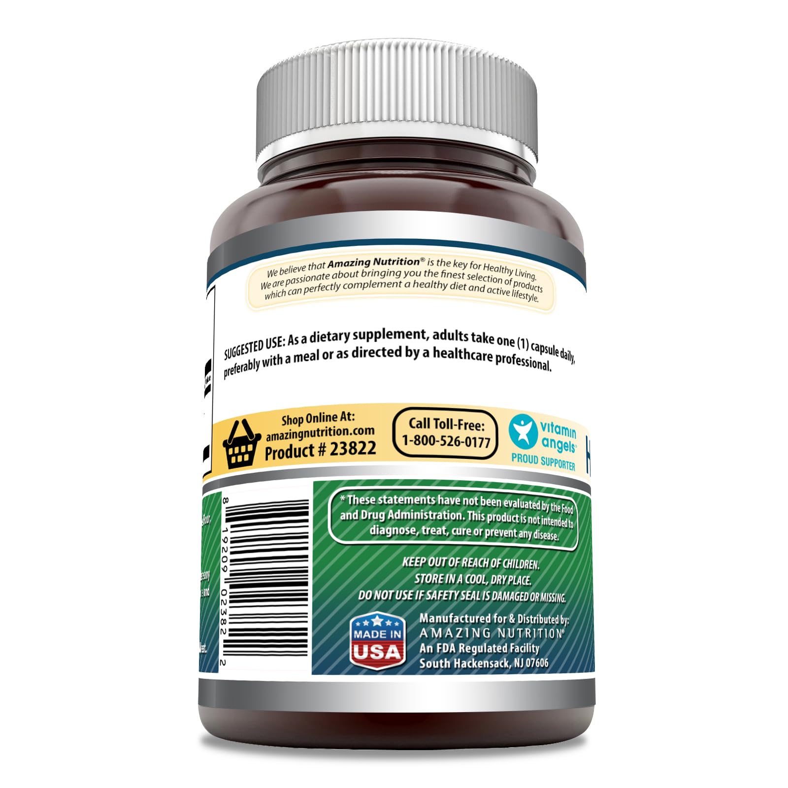 Amazing Nutrition hyaluronic acid packaging closeup, USA-made and GMP-tested quality.