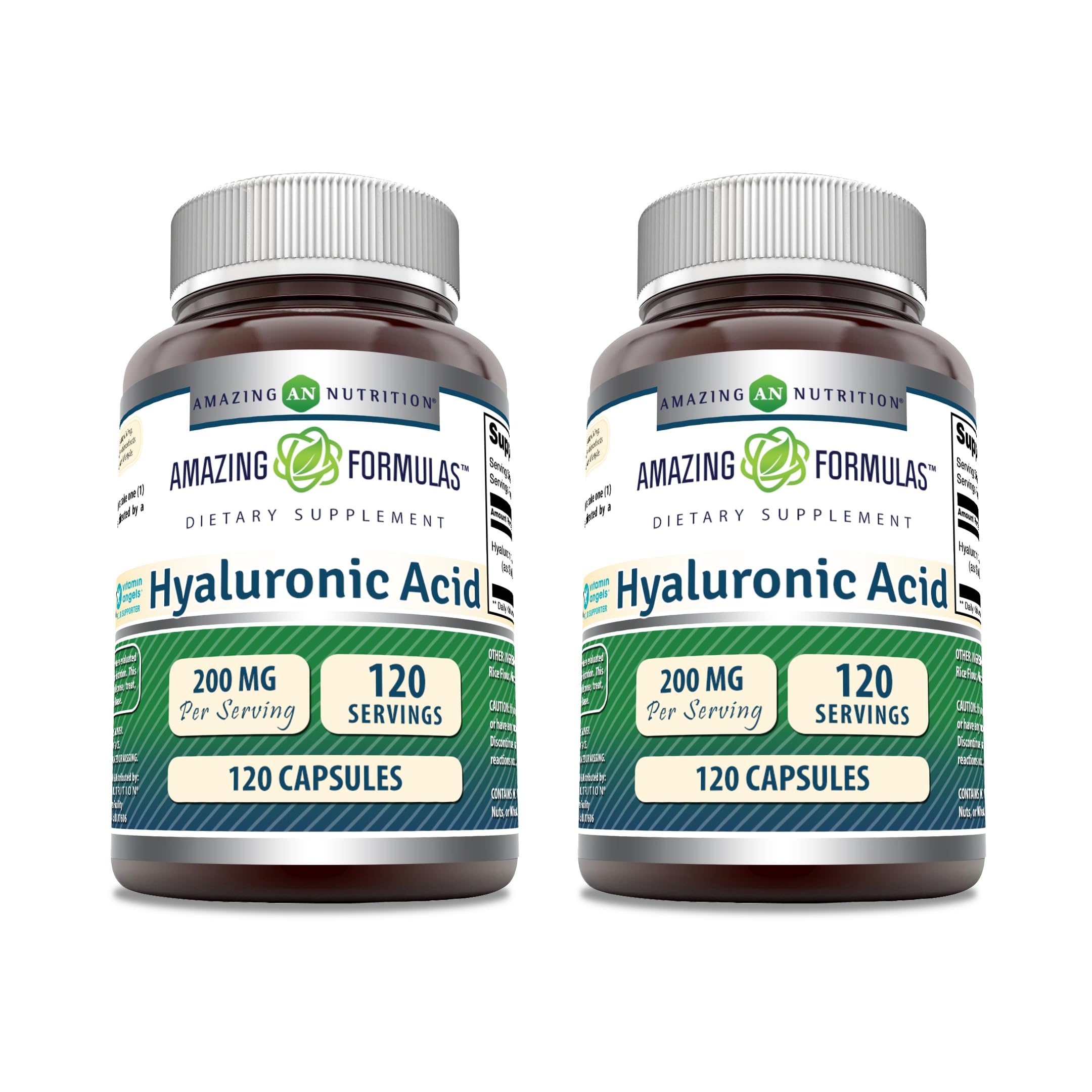 Amazing Nutrition Hyaluronic Acid bottle showing 200 mg per serving for daily use.