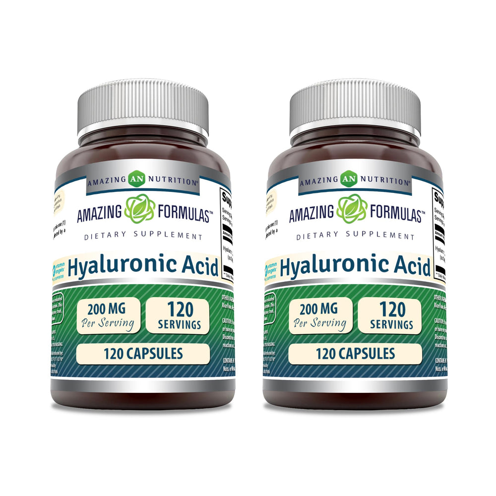 Amazing Nutrition Hyaluronic Acid bottle showing 200 mg per serving for daily use.