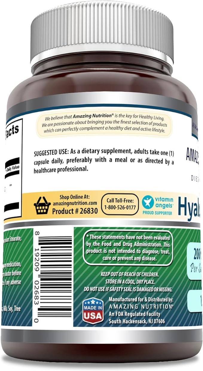 Amazing Nutrition Hyaluronic Acid 2-pack label highlighting USA-made quality.