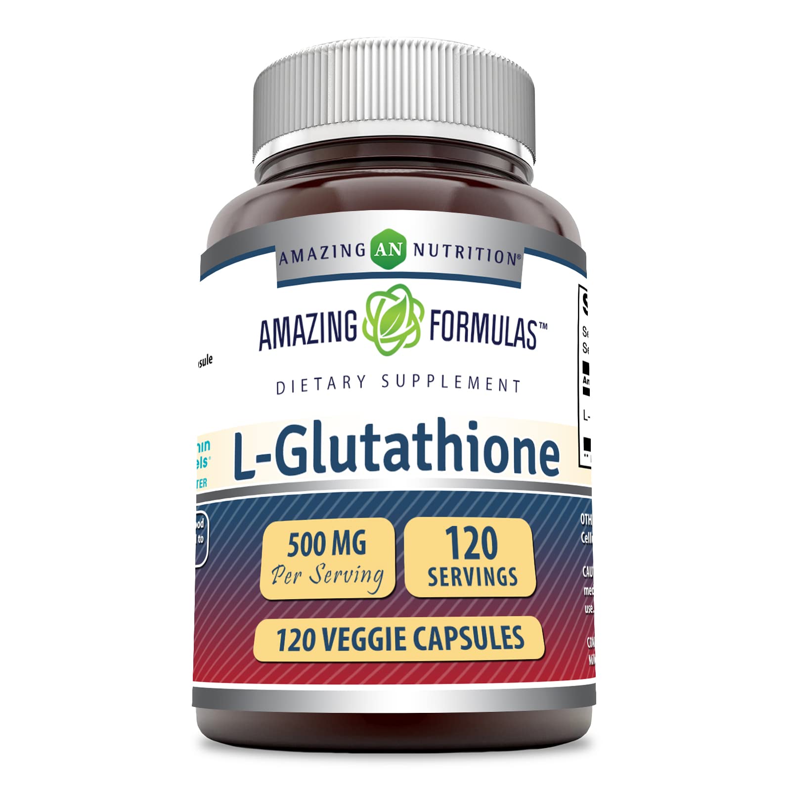 Amazing Nutrition L-Glutathione 500 mg bottle front view highlights daily supplement use
