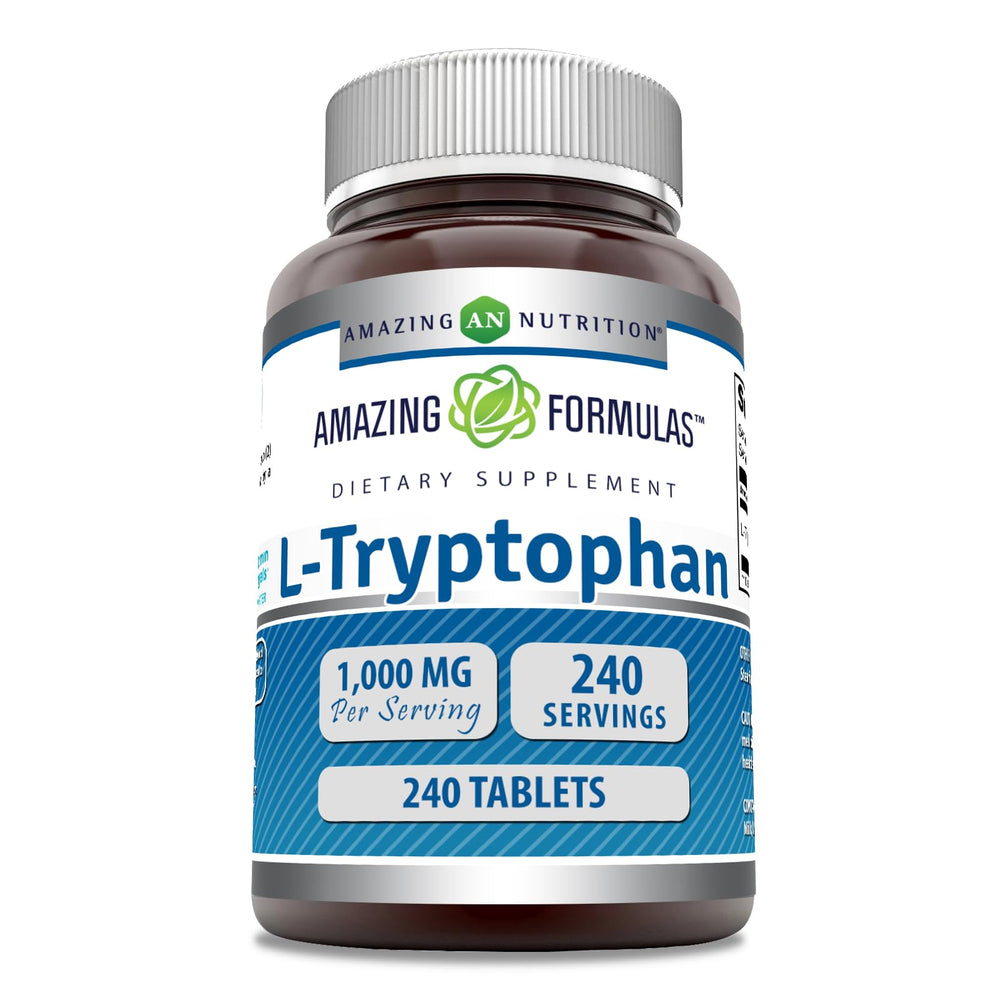 Amazing Nutrition L-Tryptophan tablet bottle, daily supplement option for routine balance