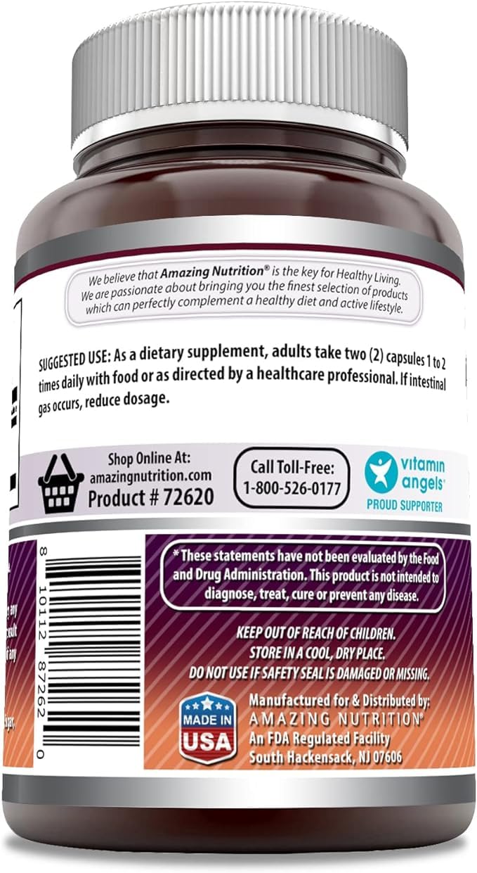 Amazing Nutrition MSM 120-count-packaging closeup highlighting Non-GMO, gluten-free quality.
