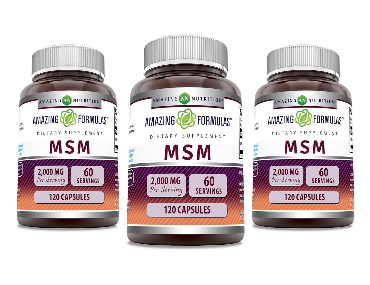 Amazing Nutrition MSM bottle-front showing 2000 mg per serving for daily routines.