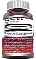 Amazing Nutrition Quercetin 500mg veggie capsules label highlights non-GMO and gluten-free features