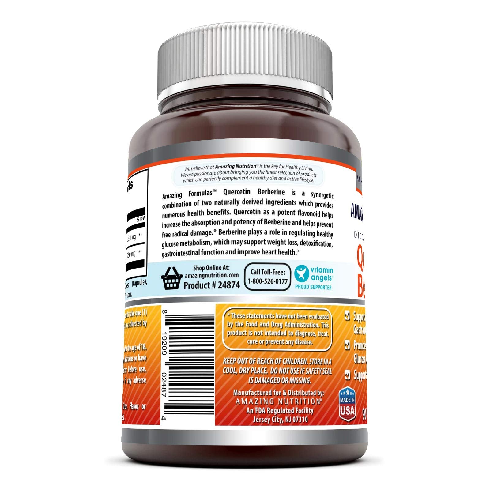 Amazing Formulas Quercetin Berberine capsules in veggie bottle for convenient use.