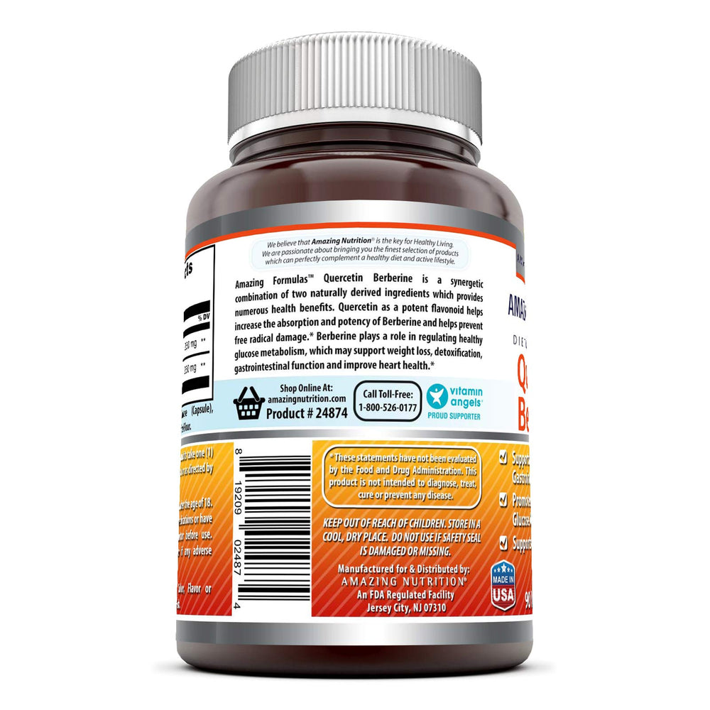 Amazing Formulas Quercetin Berberine capsules in veggie bottle for convenient use.