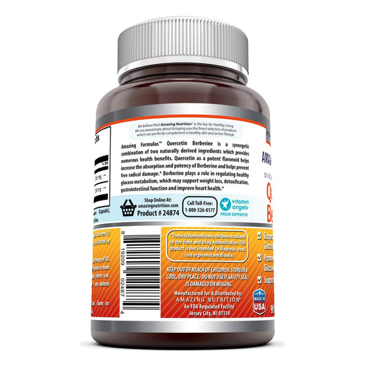 Amazing Formulas Quercetin Berberine capsules in veggie bottle for convenient use.
