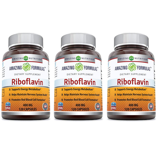 Amazing Nutrition riboflavin 400 mg capsules bottle front for daily energy support