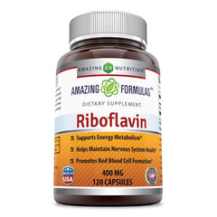 Amazing Nutrition riboflavin 400 mg capsules bottle label closeup highlighting purity