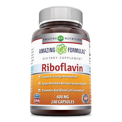 Amazing Nutrition riboflavin bottle showing 400 mg per capsule for daily wellness