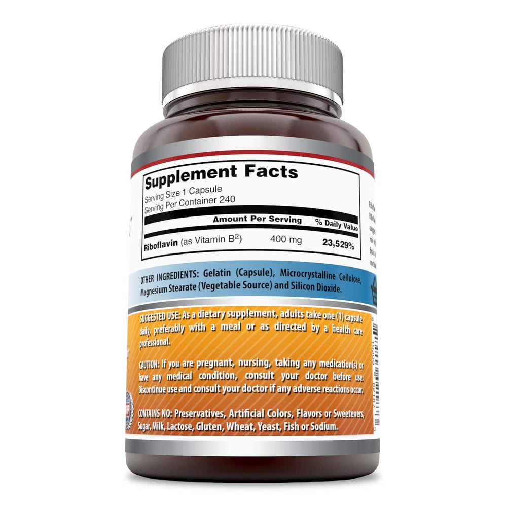 Amazing Nutrition riboflavin bottle label highlights non-GMO and gluten-free