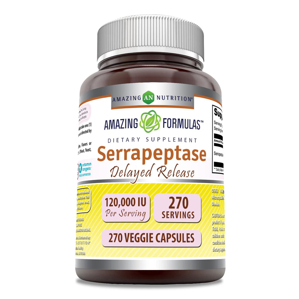 Amazing Nutrition Serrapeptase bottle shows high-potency capsules for daily support.