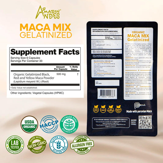Amazon Andes maca capsules 3000mg for daily stamina support.