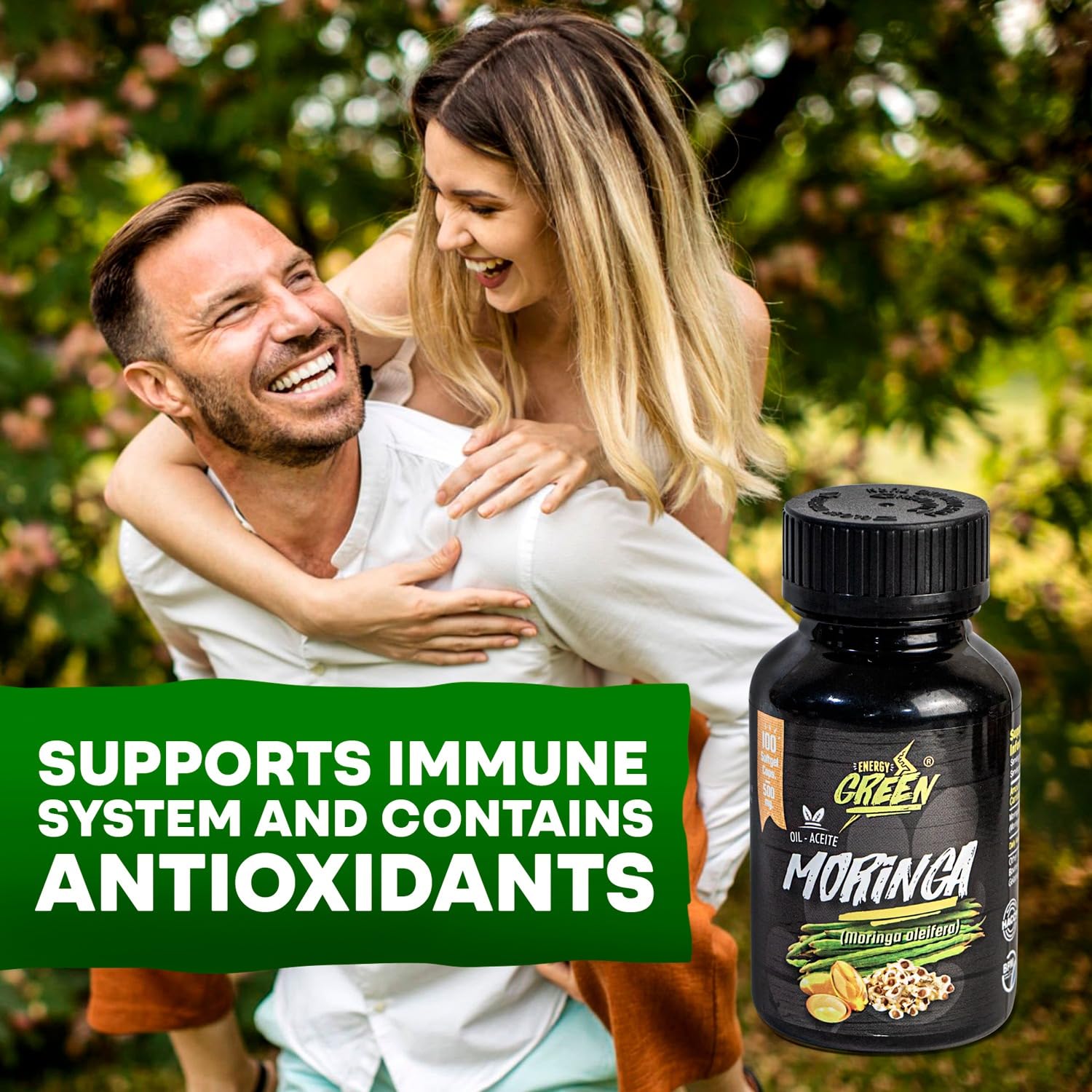 Amazon Andes Moringa omega-rich formula image hints at heart and joint support.