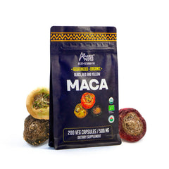 Amazon Andes Premium Maca bottle showing capsules for steady energy.
